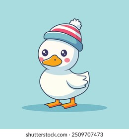 Cute Duck Cartoon Vector Icon Illustration. Animal Nature Icon Concept Isolated Premium Vector. Flat Cartoon Style