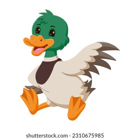 Cute duck cartoon Waving hand while sitting. Happy duck cartoon sitting. Vector illustration