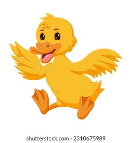 Cute duck cartoon Waving hand while sitting. Happy duck cartoon sitting. Vector illustration