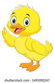 Cute duck cartoon waving isolated on white background
