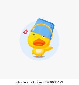 Cute duck character with bucket helmet illustration