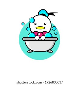 Caracter de pato lindo tomando un diseño de ilustración de ducha