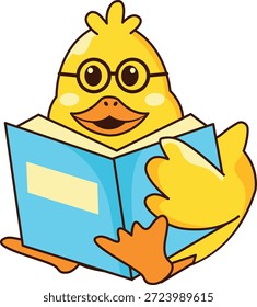 Carácter lindo del pato. Vector ilustración de dibujos animados.