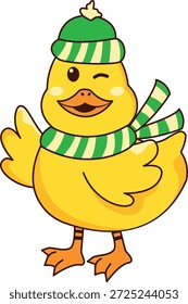 Carácter lindo del pato. Vector ilustración de dibujos animados.