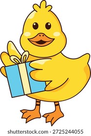 Carácter lindo del pato. Vector ilustración de dibujos animados.