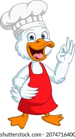 Cute duck chef cartoon with ok sign