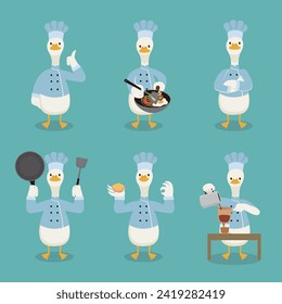 Cute duck chef character collection.