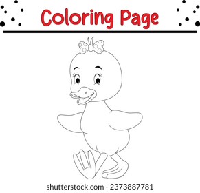 cute duck coloring page vector illustration. Bird Coloring book for kids.