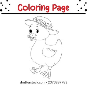 ilustración vectorial de la página de coloreado de pato lindo. Libro Bird Coloring para los niños.