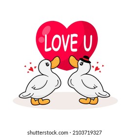 cute duck couple fall in love illustration
