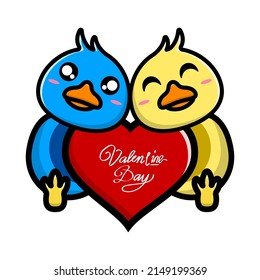 Cute duck design illustration in love to celebrate Valentine's Day