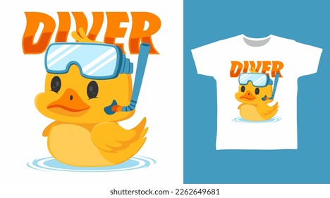 Cute duck diver cartoon tshirt arts design