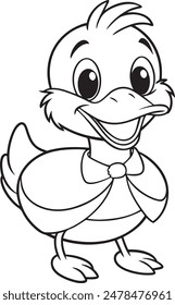 Cute Duck Doodle Coloring Cartoon Character