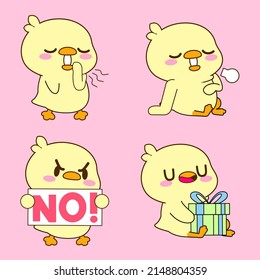 cute duck drawing, cute duckling sticker vector set