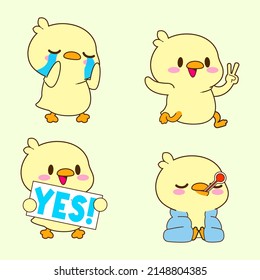 cute duck drawing, cute duckling sticker vector set