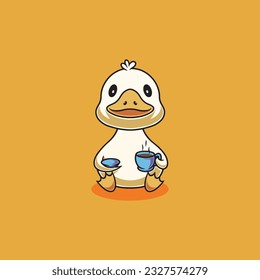 Cute duck drinking hot chocolate cartoon illustration