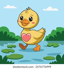 A cute duck fall in love illustration