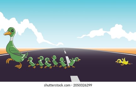 The Cute Duck Family Cartoon Cross the Road