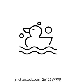 Cute Duck Floating In Water Simple Line Art On Transparent Image