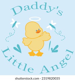 Cute duck with flowers and butterfly text The little angel con mommy, happy days of mother day.