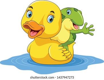 cute duck and frog cartoon