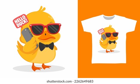 Cute duck with glasses cartoon tshirt arts design