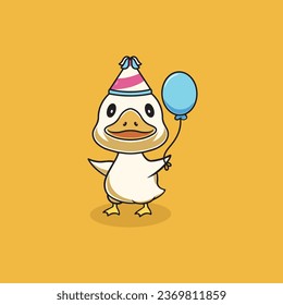 Cute duck go to party cartoon illustration