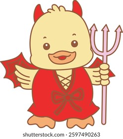 Cute Duck Halloween vector icon. Funny baby Duck animal series Halloween illustration.
baby duck with red devil costume
