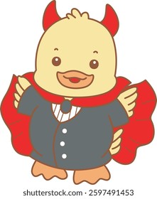 Cute Duck Halloween vector icon. Funny baby Duck animal series Halloween illustration.
baby duck wearing a vampire costume
