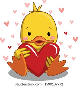 cute duck with heart vector