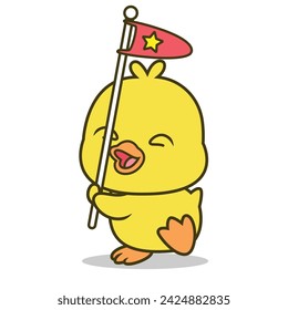 Cute Duck Hold Flag Vector Icon Illustration. Animal Icon Concept Isolated Premium Vector