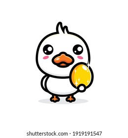 cute duck holding a golden egg