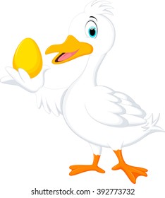Cute duck holding golden egg