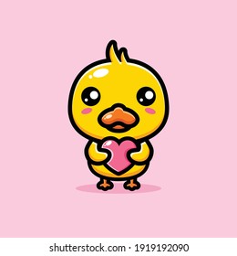 cute duck hugging love heart