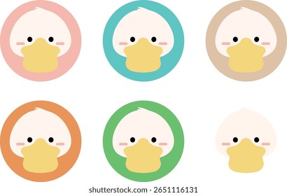 Cute Duck Icon Set - Round Animal Illustration