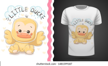 Cute duck - idea for print t-shirt. Hand draw