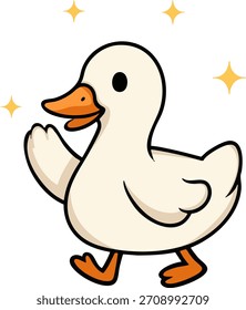 Linda ilustración de pato con efecto de chispa. Estilo amistoso de la historieta.