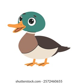 Cute duck isolated on white background. Vector illustration in flat style.