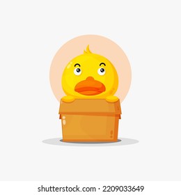 Cute duck mascot in the box
