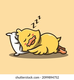 Cute duck mascot is fast asleep vector illustration. Flat cartoon style.