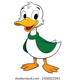 Pato lindo sobre fondo blanco. Ilustración vectorial de dibujos animados animales