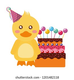 cute duck with party hat cake kawaii birthday