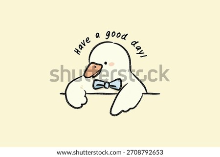Cute Duck Peeking Out Bottom Edge. Hand drawn. Vector. Illustration.