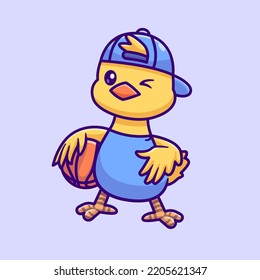 Ilustración de Icono del vector de dibujos animados de baloncesto de Cute Duck. Vector Premium Aislado De Icono De Deportes Animales. Estilo de dibujo plano