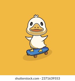 Cute duck playing skateboard illustration
