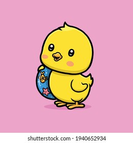 Cute duck ready to swim cartoon.