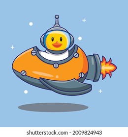 Cute Duck Riding Space Ship Made By Egg Vector Illustration. Free Design Concept Isolated Premium Vector