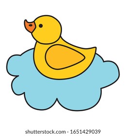 cute duck rubber in cloud isolated icon vector illustration design