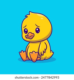 Cute Duck Sad Cartoon Vector Icon Illustration. Animal Nature Icon Concept Isolated Premium Vector. Flat Cartoon Style