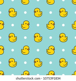 Cute duck seamless pattern, water background with dot, vector illustration